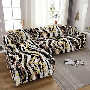 Stol täcker elastisk L form soffa täcker gyllene kedjor barock element leopard sträcka icke halkkombination slipcover för vardagsrumsdekor