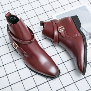 British Men Shoes Boots Solid Color PU Personalized Belt Diagonal Buckle Fashion Casual Street All-match AD041 1cee 6df7
