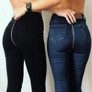 Jeans da donna a vita alta da donna skinny con cerniera nella parte posteriore Push up vintage Pantaloni in denim fitness Femme neri Leggings streetwear