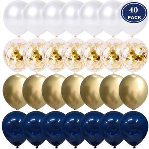 Dekoracje świąteczne 20 40pcs 10 cali Ink Blue Balon Zestaw Metal Gold White Pearl Balloons Baby Shower Birthday Party Confetti Ballon Decorglobos 220829