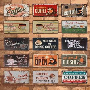Pintura de metal aberta e fechada café bar de metal signo de parede de parede murais vintage lin poster de placas retrô de placas de placas retro pub 3D decoração em casa T220829