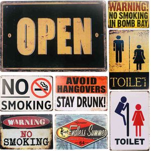 Metallmalerei Open Stop WC Metallblechschilder Warnung No Smoking Free Wifi Poster Plate Pub Rustikale Wandtafel Garage Bar Home Wall Decor T220829