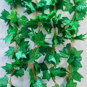 Flores decorativas de 230cm/lote rosas de seda riacho de folhas verdes de folhas verdes para decora de casamentos em casa Diy pendurado guirlanda artificial