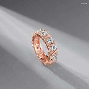 Wedding Rings Korean Fashion Sterling Silver Color Plated Rose Gold Cross Zircon Couple Ring Light Luxury Niche Exquisite Jewelry Gift