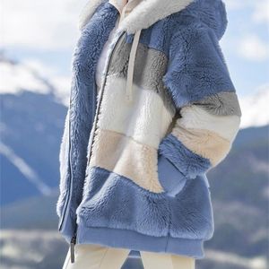 Mulheres jaquetas inverno mulheres casaco moda casual costura xadrez senhoras com capuz zíper casaco cashmere mulheres jaqueta casacos de inverno feminino 220830