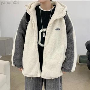 Herrjackor mode bred polar fleece för män hösten vinter varm lammrock lapptäcke lösa ytterkläder hane 2021 l220830