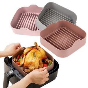 Baking Moulds AirFryer Silicone Pot Square Air Fryers Oven Tray Bread Fried Chicken Pizza Basket Mat Replacemen Grill Pan Accessories 220830