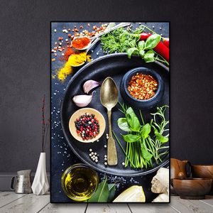 Vegetable Grains Spices Spoon Kitchen Canvas Painting Cuadros Scandinavian Posters and Prints Wall Art Picture Living Room Decor