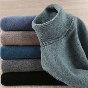 Suéteres masculinos suéter masculino 100 pulôver de lã pura Chegada de inverno Fashion Turtleneck jumepr man Roupas grossas 8Colors 220830