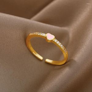 Cluster-Ringe für Frauen, Vintage-Stil, rosa Zirkon, kleine Liebe, Herz-Ring, Finger offen, veränderbar, romantische Weihnachtsaccessoires, Schmuck, Geschenk