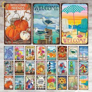 Metal Painting Welcome Home Vintage Metal Tin Sign Wall Decor Home Sweet Home Sign Plaque Family Garden Farm Beach Hut Wall Decoration T220829