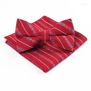 Bow Ties Gusleson Fashion Cotton Self Tie och näsdukuppsättning för män randig tryckbröllopsföretagets gåva