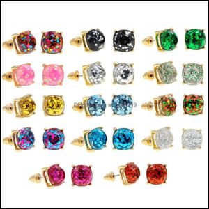 Stud Square Glitter Liginas Brincos de garanhão Mulheres Rainbow Opal Gold Brincho