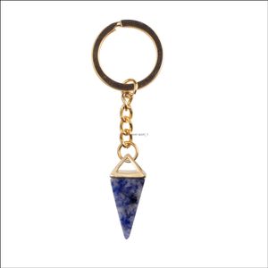 Key Rings Stone Key Chain Natural Lapis Lazi Opalite Chains With Women Purple Crystal Keychain Christmas Gift Drop Delive Dhseller2010 Dhb84