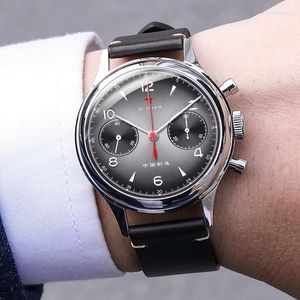 Нарученные часы 38 -мм мужские часы 1963 Seagull ST1901 Движение Гусенак Серые Механические хронографные часы RedStar CompuniceWatches