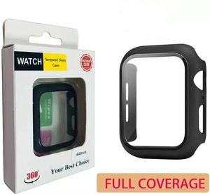 Fullt täckningsfodral med härdat glasskärmskydd för Apple Watch 7 6 5 4 3 2 1 41mm 45mm 38mm 40mm 42mm 44mm Cover PC Hard Bumper With Retail Package