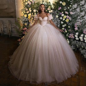 Prinzessin Ballkleid Brautkleider Applikationen Schatz Puffärmel Pailletten Perlen Spitze Rüschen Bodenlang Funkelnde Brautkleider Maßgeschneidert Plus Size