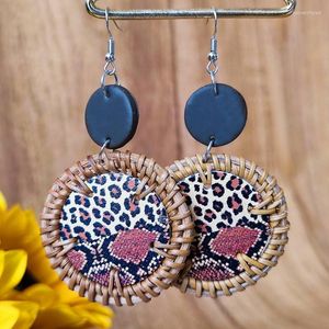 Dangle Earrings Polymer Clay Disc Woven Rattan Wood Leopard Drop For Women Fashion Mixed Animal Print Geometric Round Teardrop Pendant