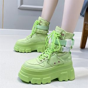 Boots Rimocy Green Punk Chunky Platform Motorcycle Women Autumn Winter Gothic Shoes Woman Thick Bottom Lace Up Ankle Botas Mujer 220829