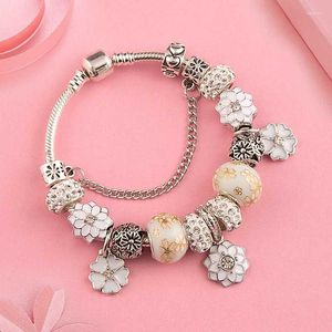 Bracelets de charme White esmalte o esmalte branco Folhas Charms Bracelete Silver Color Diy Moda Casual para mulheres Presente de joias para meninas