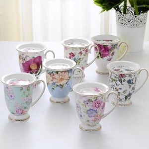 Kupalar klasik retro kemik çin büyük kapasiteli seramik kahvaltı süt kahve kupa pastoral çiçek çay bardağı ev ofis içecek eşyası