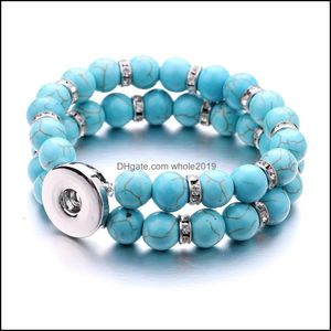 Straski z koralikami kobiety Snap Button Bransoletka podwójna warstwa turkusowe koraliki ręczne Bracelet Bransoletki biżuteria DIY 18 mm Ginge Dhseller2010 Dhifm