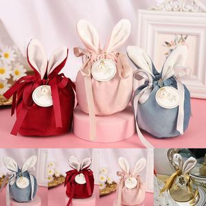 Confezione regalo 10pcs Cartoon Ears Velvet Candy Bags San Valentino Matrimonio Coulisse Tasca Anello Collana Gioielli