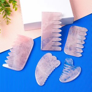 Beauty Multifunction Face Head Massager Comb Rose Quartz Gua Sha Tool Natural Stone Body Massage Health Care Tools SPA Scraping Guasha Board