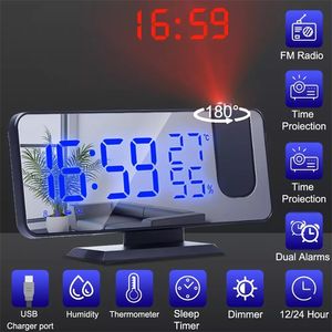 Wall Clocks LED Digital Projection Alarm Electronic with FM Radio Time Projector Bedroom Bedside Mute 220830