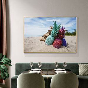 Canvas de cozinha Três abacaxi pintando Cuadros Posters escandinavos e impressões Decoração de casa Arte de parede Frutas