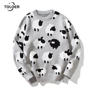 Herrenpullover Frühling Herbst Herbst Herren Pullover Schafmuster Süßes Cartoon Pullover Männer lässiger runder Hals hochwertiger Strick 220830