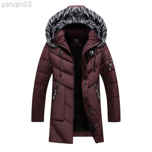 Jackets masculinos Men Trench Winter Trench Long Down Down Capoled Casual Alta Qualidade Male Male Slim Warm Parka Fleece L220830