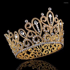 Clips de cheveux Round Crystal Queen Crown Pageant Bridal Prom Grand Tiara Headdress Wedding Band Band ACCESSOIRES