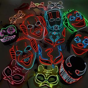 Parti Maskeleri Cadılar Bayramı Palyaço Yüz Maskesi Glow Led Maskeler Maskeli Masquerade Maske Cosplay Parti Aydınlatma Maskeleri Cadılar Bayramı Cosplay dekorasyonu