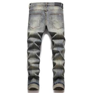 Jeans da uomo Europeo Jean Hombre Lettera Star Skinny Ricamo Patchwork Strappato Mens Trend Brand Moto Pant sdfdsf