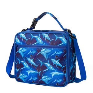 Boys Girls Crossbody Tote Bag with Zipper Shark Dinosuar Animal Patterns Lunch Bag for Kids School Student 222986