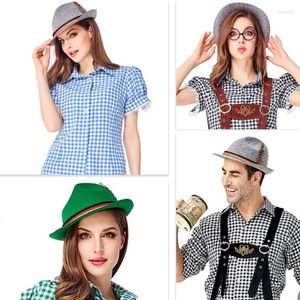 Basker tyska Oktoberfest fedora nyhet fancy kl￤nning panama hatt med fj￤der traditionell ull filt kostym halloween cosplay cap