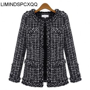 Ternos femininos Blazers Autumn feminino 4xl preto xadrez branco tweed feminino casacos abrigos para mujer jaquetas de moda roupas ueck splicing 220830