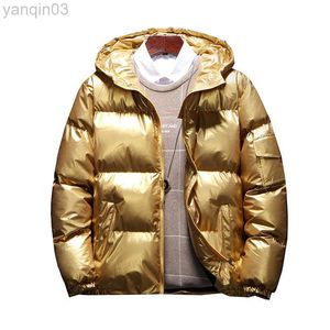 Herrjackor streetwear överdimensionerade ljusa guld silver parka tjockare varm vinterjacka hane 2022 vindbrytare kläder l220830