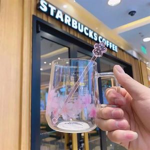 300 ml Starbucks laser sakura mokken roze koffiewaterbeker met roerende staaf grote capaciteit goed geschenkproduct312i