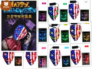 Halloween Mask Led Light Up Glowing Party Funny Masks The Purge Election Year Great Festival Cosplay Costume Supplies Coser Face Sheild US Flag