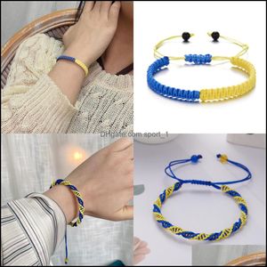 Charm-Armbänder Glücksknoten-Sonnenblumen-Armbänder Ukraine-Flagge Farbe Blau Gelb Damen Herren Charm Gewebte handgefertigte Armreifen geflochten A Sport1 Dhliv