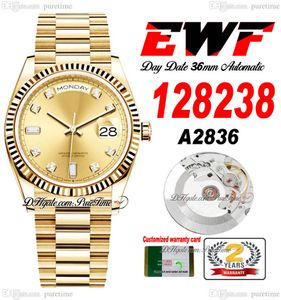 EWF DATA DATA A2836 AUTOMÁTICO UNISSISEX Relógio Mens Ladies Amarela de Diamante de Diamante Amarelo Bracelete Presidencial Mesmo Cartão Serial Super Edição Puretime YG7