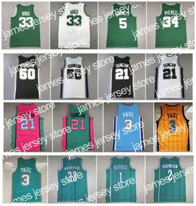 Basquete universitário veste camisa de basquete David Robinson Tim Duncan Hornets Chris Paul Bogues Larry Johnson Bird