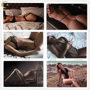 Metal Painting Sexy Girl Metal Sign Hot Body Bikini Sexy Women Metal Poster Iron Painting Decorative Plaque Man Cave Bar Pub Decoration T220829