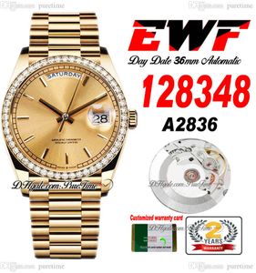 EWF -Tag Datum 128348 A2836 Automatisch Unisex Watch Mens Ladies Yg Diamonds Bezel Champagner -Stick -Dial -Pr￤sidentschaftsarmband gleiche Serienkarte Super Edition Rein Edition E5