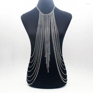Catene 2 colori Full Metal Collana con pendente in cristallo Body Chain Spalla Gold JEWELRY Bikini Harness Dress BY123