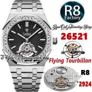 R8F V3 Extra cienkie ręcznie winne Tourbillon Mens Watch R8F26521 41 mm Sihh Mechanical Diamonds Bezel Black Tapisserie Dial Bransoletka ze stali nierdzewnej Watche Eternity Watches