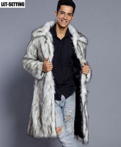 Men's Winter Faux Fur Long Coat, Plus Size Square Collar Warm Trench Coat