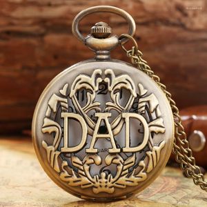 Pocket Watches Antique Bronze Hollow Dad Design Quartz Watch Halsband Pendant Chain Birthday Father Gifts For Father Men